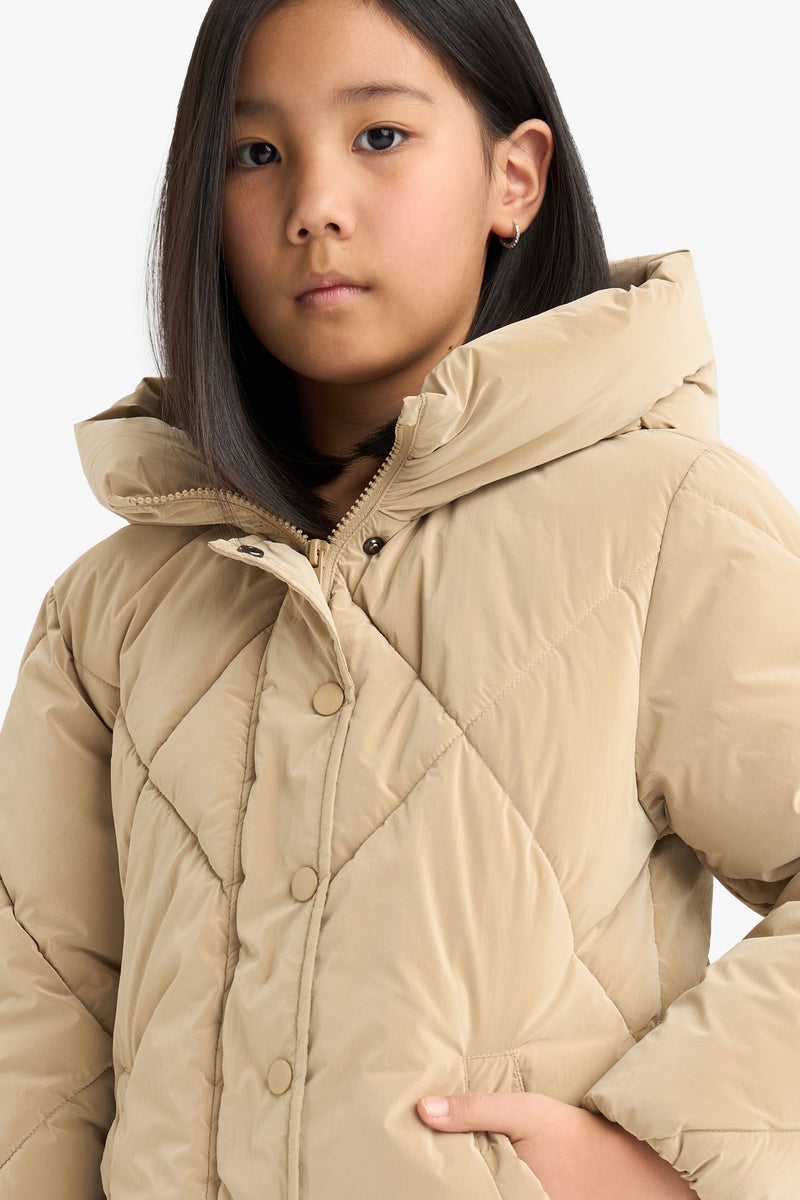 DeFacto Beige Girl Hooded Puffer Jacket Casual - Image 1