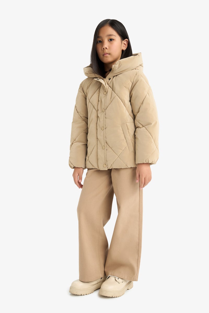 DeFacto Beige Girl Hooded Puffer Jacket Casual - Image 2