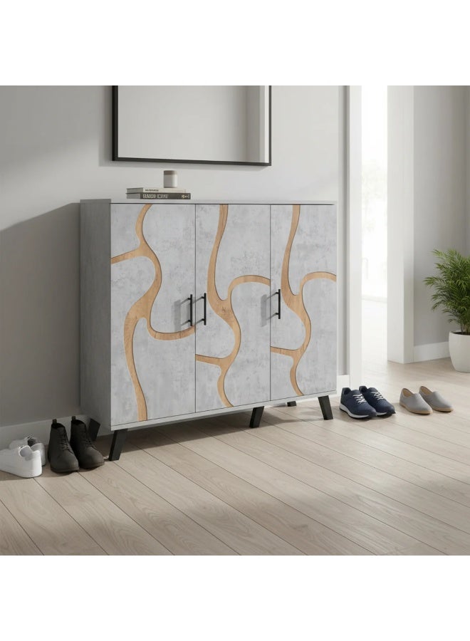 بيتي دولاب احذية 3 درفات خشب ماليزي 5 أدوار - رمادي فاتح وبيج - Image 1