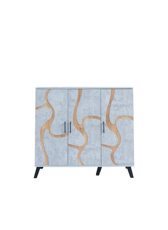 بيتي دولاب احذية 3 درفات خشب ماليزي 5 أدوار - رمادي فاتح وبيج - Image 3