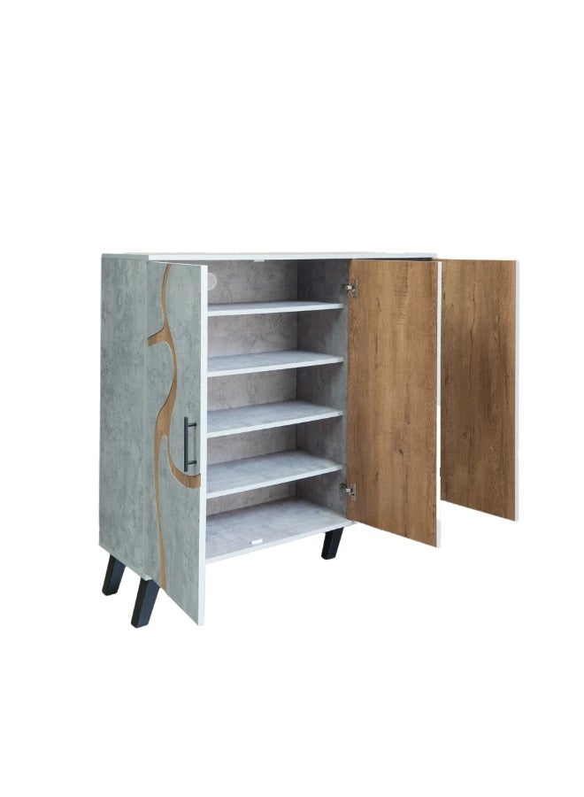 بيتي دولاب احذية 3 درفات خشب ماليزي 5 أدوار - رمادي فاتح وبيج - Image 4