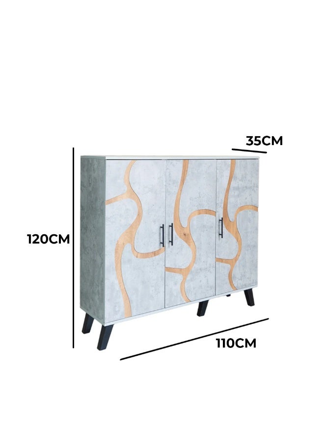 بيتي دولاب احذية 3 درفات خشب ماليزي 5 أدوار - رمادي فاتح وبيج - Image 5