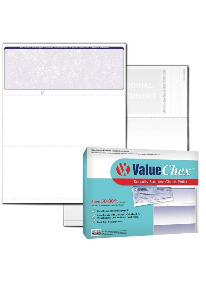 VersaCheck Valuechex Blank Check Paper Form 1000 Business Voucher Check On Top Blue Classic 250 Sheets/250 Checks  - Image 1
