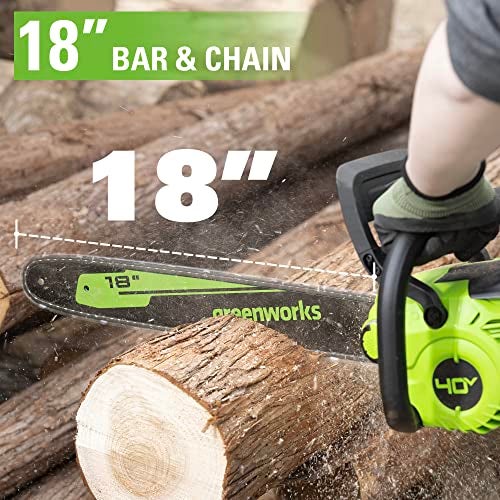 Greenworks 40V 18" Brushless Cordless Chainsaw (Great For Tree Felling, Limbing, Pruning, and Firewood / 75+ Compatible Tools), Tool Only - Image 2