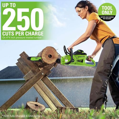 Greenworks 40V 18" Brushless Cordless Chainsaw (Great For Tree Felling, Limbing, Pruning, and Firewood / 75+ Compatible Tools), Tool Only - Image 3