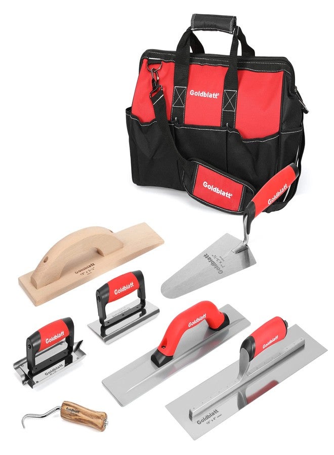 Goldblatt 8 Pieces Masonry Hand Tool Set Includes Finishing Trowel, Gauging Trowel, Groover, Edger, Extruded Alloy Float, Wood Float and Wire Twister, Organized in Tool Bag - Image 1