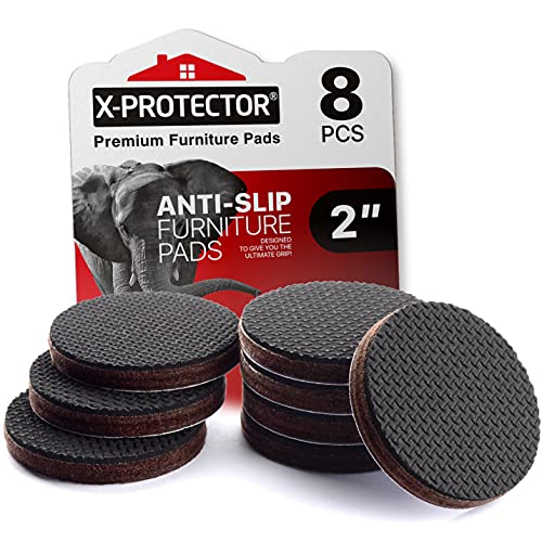 X-PROTECTOR Non Slip Furniture Pads - 8 pcs Premium Furniture Grippers 2"! Self-Adhesive Rubber Feet Furniture Feet - Ideal Non Skid Furniture Pad Floor Protectors - Keep Furniture in Place! - Image 1