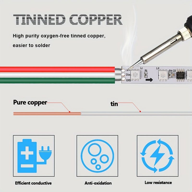 1pc 20AWG 3.1M 10FT 3 Pin RGB Extension Flexible Cable Stranded Tinned Copper Cord 3 Core Wire For LED Strip Light WS2812B WS2811 - Image 4