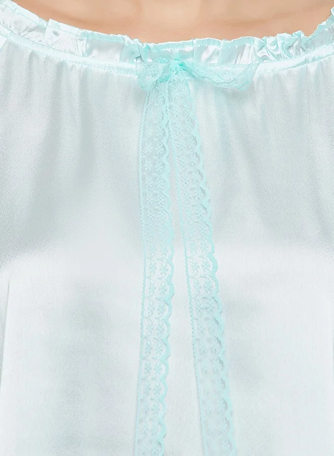 Clovia Clovia Chic Basic Top & Pyjama Set in Baby Blue - Satin