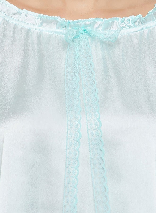 Clovia Chic Basic Top & Pyjama Set in Baby Blue - Satin - Image 5