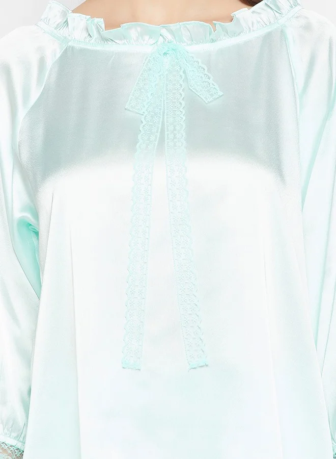 Clovia Clovia Chic Basic Top & Pyjama Set in Baby Blue - Satin