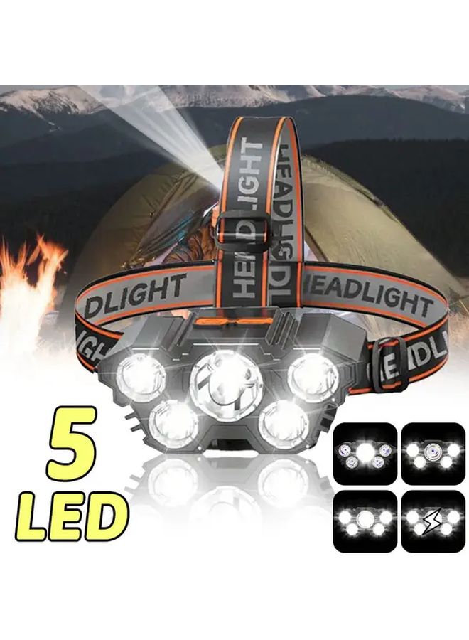 مصباح أمامي LED قابل لإعادة الشحن عبر USB، 5 أوضاع إضاءة، مصباح يدوي عملي للإضاءة الحرة للتخييم وحالات الطوارئ والعمل - Image 3