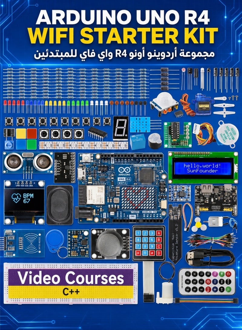والالا مجموعة مع لوحة Arduino Uno R4 الأصلية، متوافقة مع RoHS، وبلوتوث IoT ESP32 IIC LCD1602 OLED، ومجموعة بدء تشغيل فائقة، ودروس تعليمية عبر الإنترنت ودورات فيديو للمبتدئين والمهندسين - Image 1