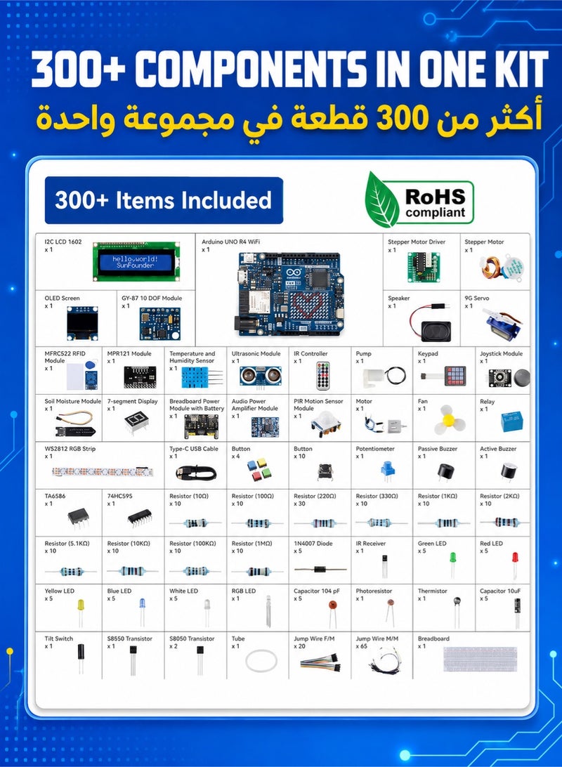 والالا مجموعة مع لوحة Arduino Uno R4 الأصلية، متوافقة مع RoHS، وبلوتوث IoT ESP32 IIC LCD1602 OLED، ومجموعة بدء تشغيل فائقة، ودروس تعليمية عبر الإنترنت ودورات فيديو للمبتدئين والمهندسين - Image 2