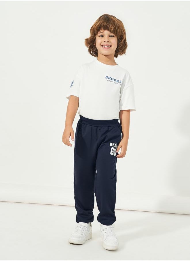 Styli - Letter Print Slant Pocket Cotton Joggers - Image 1