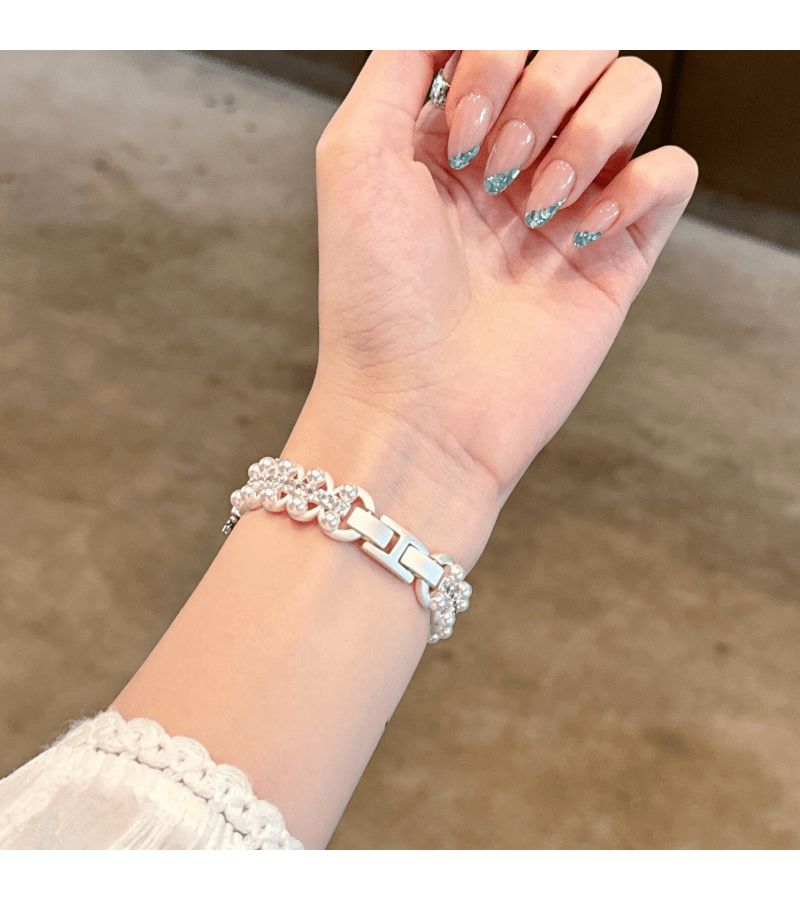 حزام ساعة يدوي مرصع باللؤلؤ لـ HW Band 8 9 10 NFC بألوان متنوعة مقاس 22 مم 20 مم 18 مم - Image 4