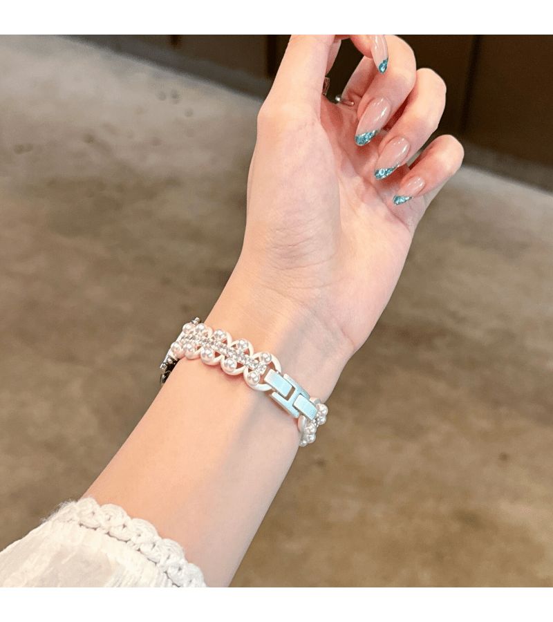 حزام ساعة يدوي مرصع باللؤلؤ لـ HW Band 8 9 10 NFC بألوان متنوعة مقاس 22 مم 20 مم 18 مم - Image 3