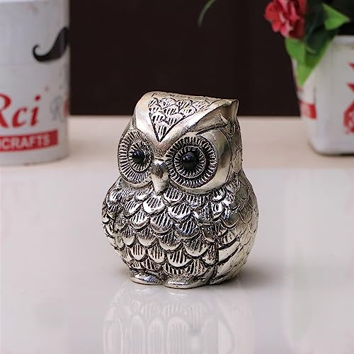 KridayKraft Vintage Metal Owl Showpiece and Paper Weight Metal Handicraft Idol for Home Decor and Office, 8 x 9 Cm, Silver - Image 4