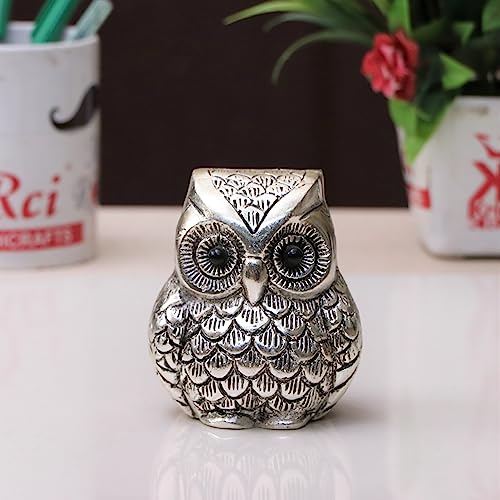 KridayKraft Vintage Metal Owl Showpiece and Paper Weight Metal Handicraft Idol for Home Decor and Office, 8 x 9 Cm, Silver - Image 3