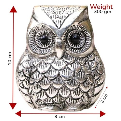 KridayKraft Vintage Metal Owl Showpiece and Paper Weight Metal Handicraft Idol for Home Decor and Office, 8 x 9 Cm, Silver - Image 2