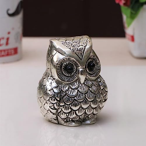 KridayKraft Vintage Metal Owl Showpiece and Paper Weight Metal Handicraft Idol for Home Decor and Office, 8 x 9 Cm, Silver - Image 5