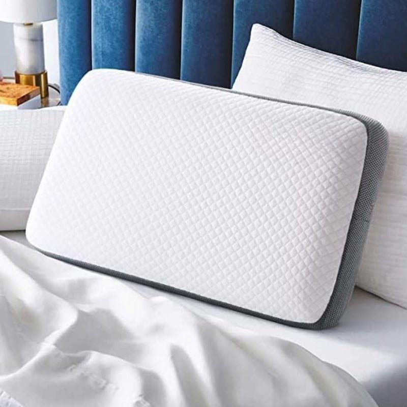 CUSHIO وسادة كوشيو® الطبية من فوم الذاكرة بحجم 24" × 16" × 3" (مجموعة من 5) | وسادة عنقية | تخفيف آلام الرقبة والكتف | راحة قصوى لنوم هادئ | غطاء وسادة مجاني | أبيض ورمادي - Image 2