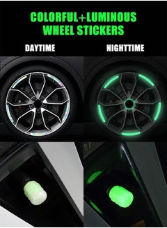 GROIC 40PCS Car Wheel Hub Reflective Sticker Night Driving Safety Warning Strip, Glow in The Dark Car Wheel Rim Tape Reflective Stripes Decals Stickers with 8PCS Luminous Valve Cap,Car Decoration  - Image 2