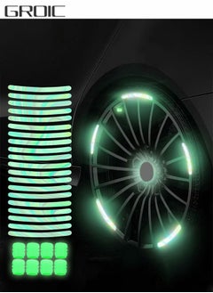 GROIC 40PCS Car Wheel Hub Reflective Sticker Night Driving Safety Warning Strip, Glow in The Dark Car Wheel Rim Tape Reflective Stripes Decals Stickers with 8PCS Luminous Valve Cap,Car Decoration  - Image 1