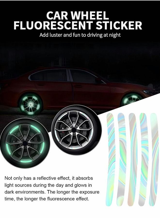 GROIC 40PCS Car Wheel Hub Reflective Sticker Night Driving Safety Warning Strip, Glow in The Dark Car Wheel Rim Tape Reflective Stripes Decals Stickers with 8PCS Luminous Valve Cap,Car Decoration  - Image 4