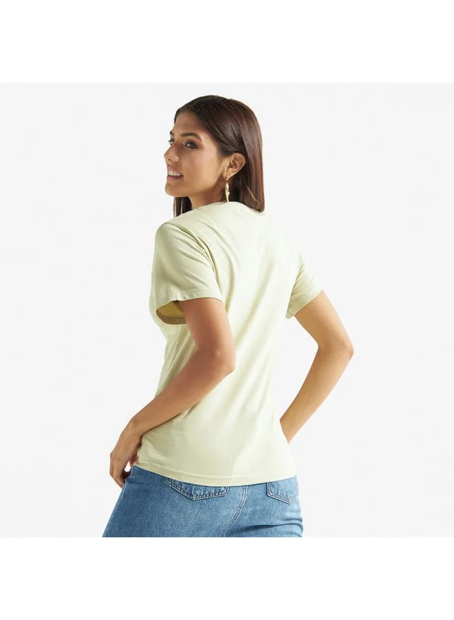 Splash FAV Butterfly Print T-shirt with Crew Neck and Short Sleeves