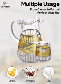 Life Smile Jug and Glasses Set - Arabic Turkish Acrylic Pitcher and Cups set | 2 Liters Capacity | BPA-Free And Shatter-Proof Great For Water,Iced Tea, Juices, Lemonade And Any Cold Drink (Design 1, Model 2)  - Image 4