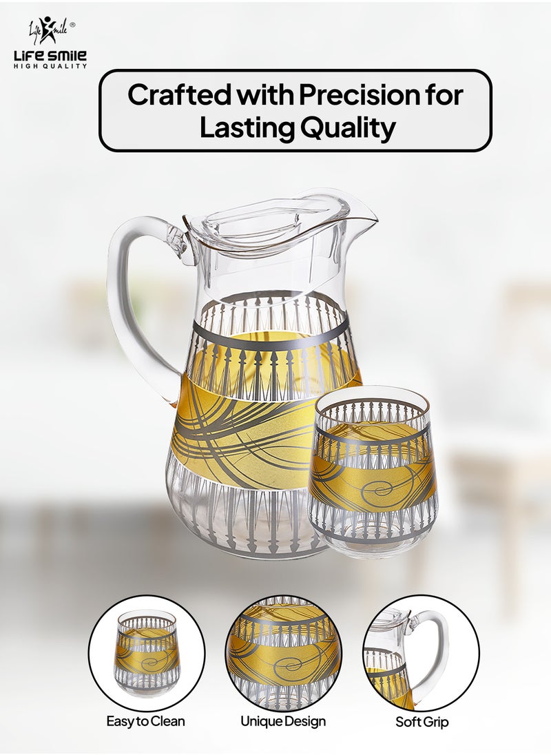 Life Smile - Jug and Glasses Set - Arabic Turkish Acrylic Pitcher and Cups set | 2 Liters Capacity | BPA-Free And Shatter-Proof Great For Water,Iced Tea, Juices, Lemonade And Any Cold Drink (Design 1, Model 2) - Image 1