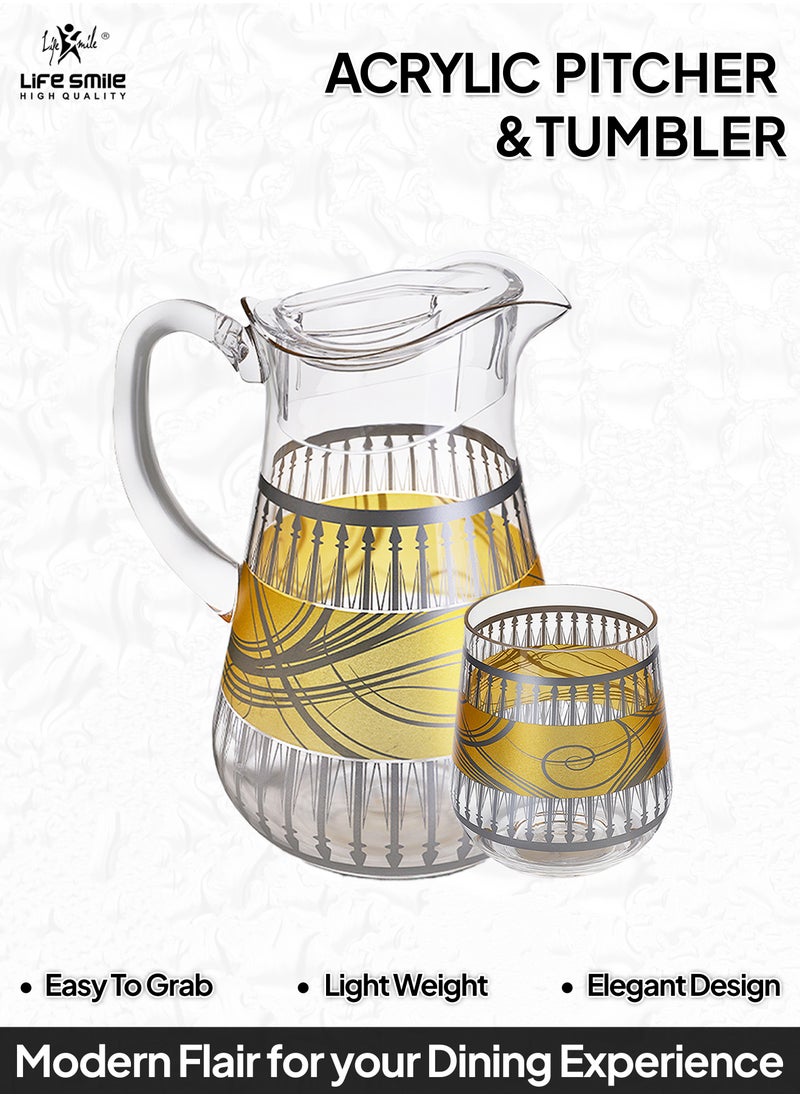 Life Smile - Jug and Glasses Set - Arabic Turkish Acrylic Pitcher and Cups set | 2 Liters Capacity | BPA-Free And Shatter-Proof Great For Water,Iced Tea, Juices, Lemonade And Any Cold Drink (Design 1, Model 2) - Image 1