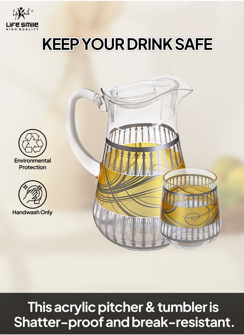 Life Smile - Jug and Glasses Set - Arabic Turkish Acrylic Pitcher and Cups set | 2 Liters Capacity | BPA-Free And Shatter-Proof Great For Water,Iced Tea, Juices, Lemonade And Any Cold Drink (Design 1, Model 2) - Image 1