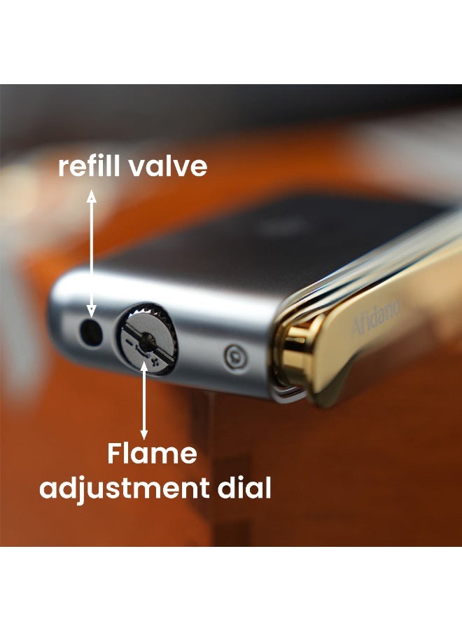 Afidano Premium Silver & Gold Butane Lighter – Refillable Windproof Jet Flame for  | Luxury Metal Design with Elegant Gift Box for Men - Image 4