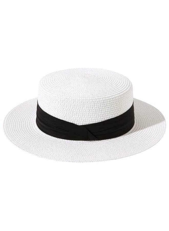 Lanzom Sun Hats for Women Wide Brim Straw Boater Hat Foldable Packable Beach Hat for Summer Fit Size 6 8/7-7 1/4, White, M - Image 2
