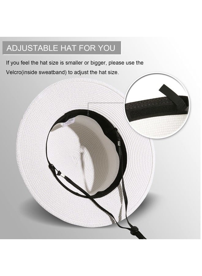 Lanzom Sun Hats for Women Wide Brim Straw Boater Hat Foldable Packable Beach Hat for Summer Fit Size 6 8/7-7 1/4, White, M - Image 4