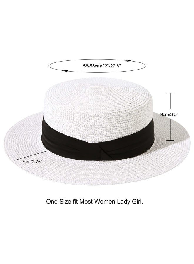 Lanzom Sun Hats for Women Wide Brim Straw Boater Hat Foldable Packable Beach Hat for Summer Fit Size 6 8/7-7 1/4, White, M - Image 3