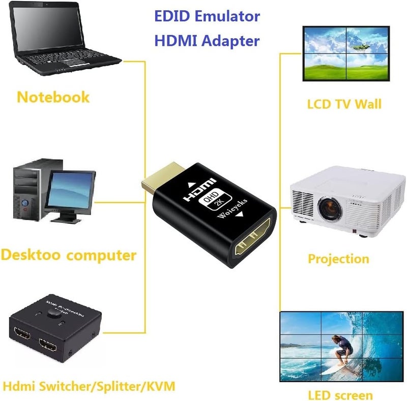 محاكي تمرير EDID HDMI - الدقة الافتراضية 1920x1080@60Hz - قابس HDMI وهمي بدون رأس محاكي شاشة شبحية لمفاتيح/موزعات/مستقبلات AV/فواصل فيديو HDMI إلخ - Image 4