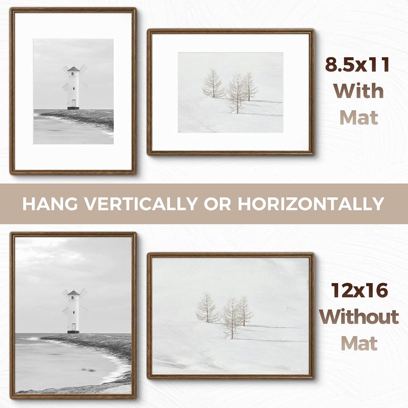Fun Memories 12x16 Picture Frame, Solid Walnut Wood Picture Frame 12 x 16 for Poster Display, 12x16 Frame with High Tempered Glass, Wooden Frame Matted to 8.5x11 Photo, Hanging Hardware Included, Set of 1 - Image 5