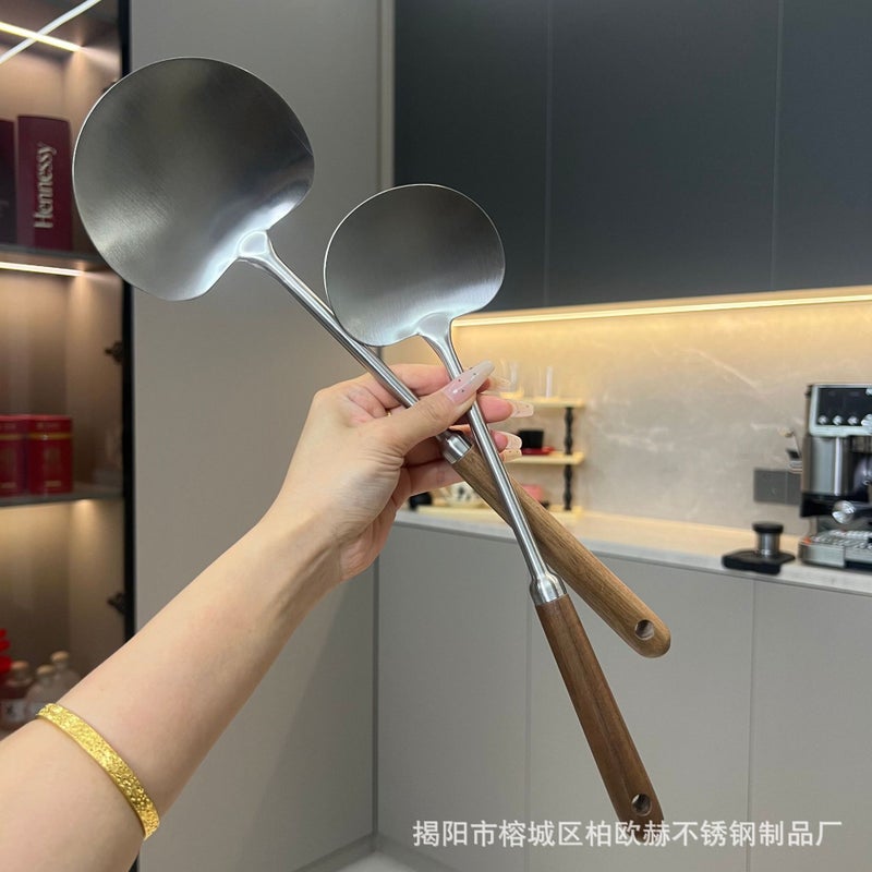 316 Stainless Steel Mushroom Shovel Walnut Shovel Frying Shovel Household Kitchen Stir-Frying Dishes Frying Meat Old Style Shovel Frying Spoon - Image 4