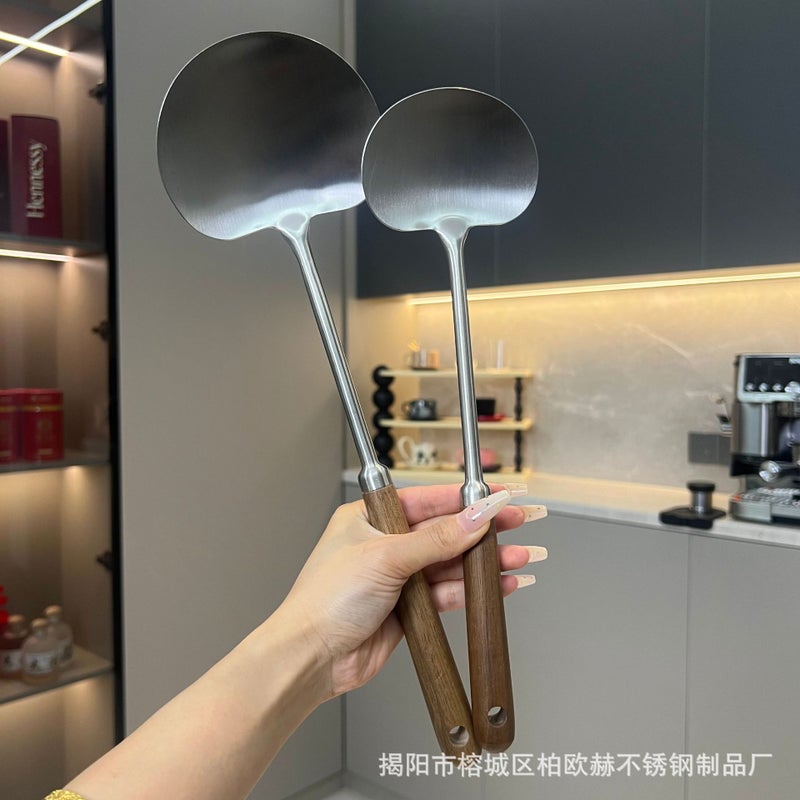 316 Stainless Steel Mushroom Shovel Walnut Shovel Frying Shovel Household Kitchen Stir-Frying Dishes Frying Meat Old Style Shovel Frying Spoon - Image 2