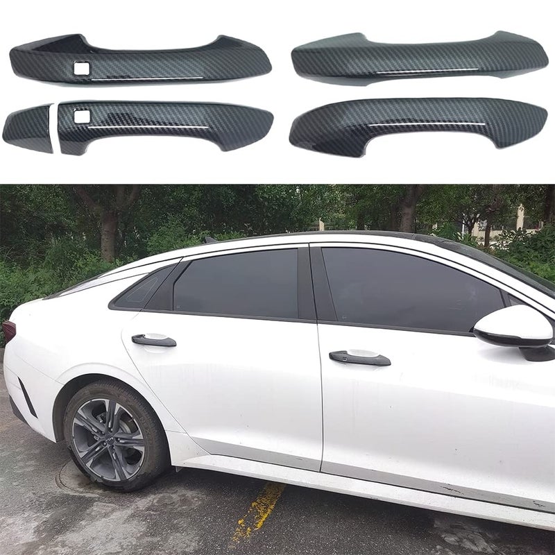 AOKIO ABS Carbon Fiber Style Exterior Door Handle Cover Trim for Kia K5 2020 2021 2022 2023 2024 2025 with Smart Keyhole (Not for Optima 2015-2019) - Image 1