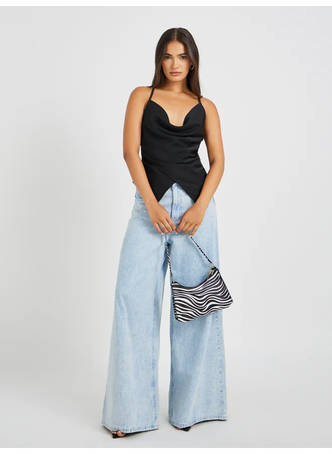 Styli Styli Cowl Neck Strappy Asymmetric Hem Top