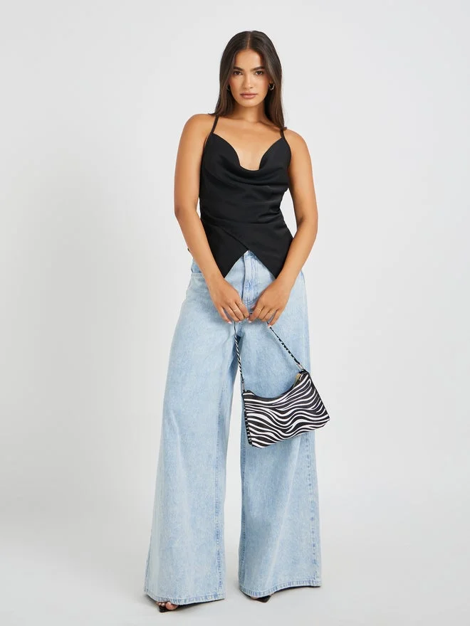 Styli Cowl Neck Strappy Asymmetric Hem Top