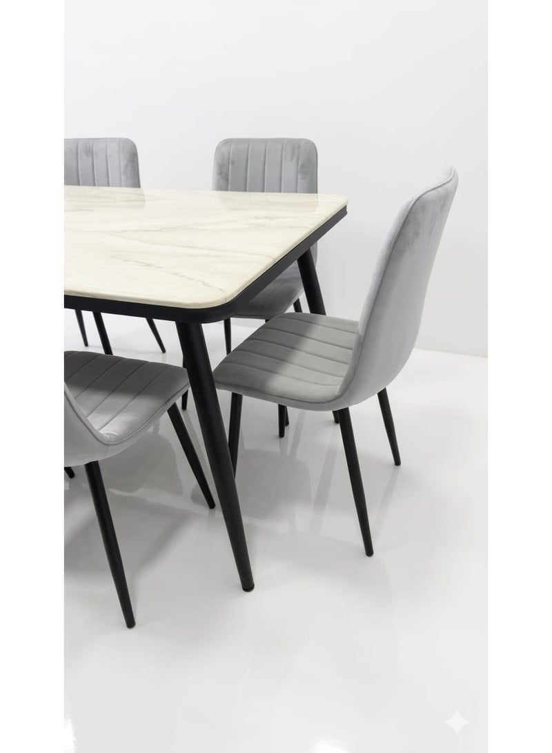 Marble dining table with 6 chairs and luxury seating. - Image 4