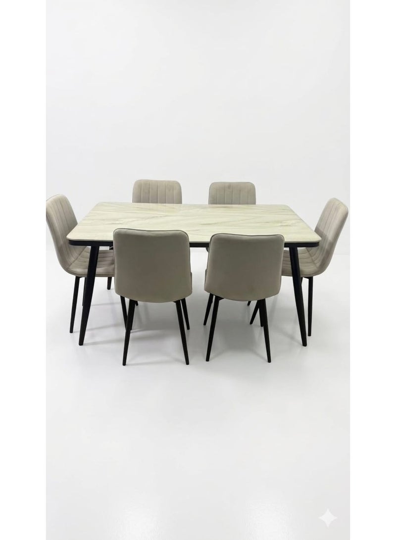 Marble dining table with 6 chairs and luxury seating. - Image 3