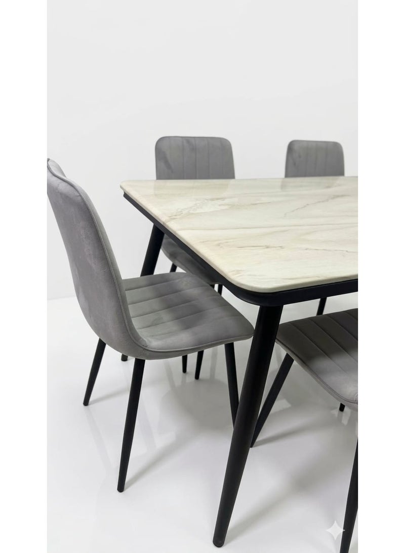 Marble dining table with 6 chairs and luxury seating. - Image 5