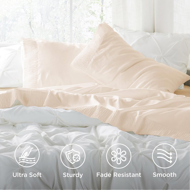 Bedsure California King Sheet Sets - 4 Pieces Soft Cal King Sheets - Breathable & Cooling - Hotel Luxury - Easy Care Polyester Microfiber Bedding for Women, Men, Light Beige - Image 3