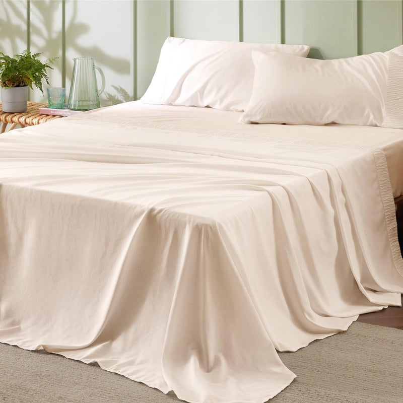 Bedsure California King Sheet Sets - 4 Pieces Soft Cal King Sheets - Breathable & Cooling - Hotel Luxury - Easy Care Polyester Microfiber Bedding for Women, Men, Light Beige - Image 1